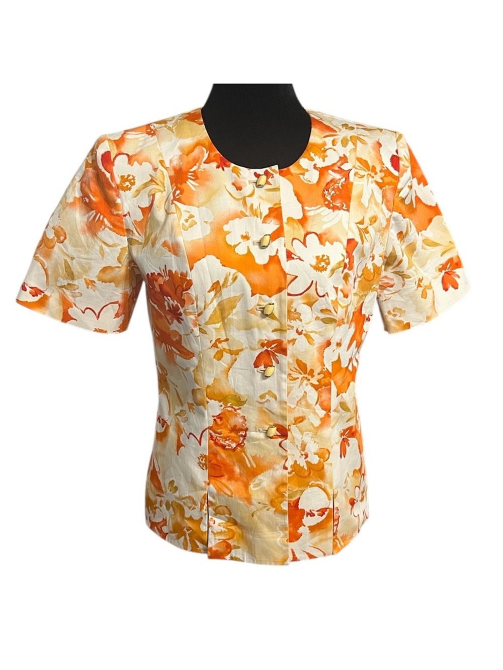 Kasper A.S.L. Orange White Floral Blouse women’s Size 4